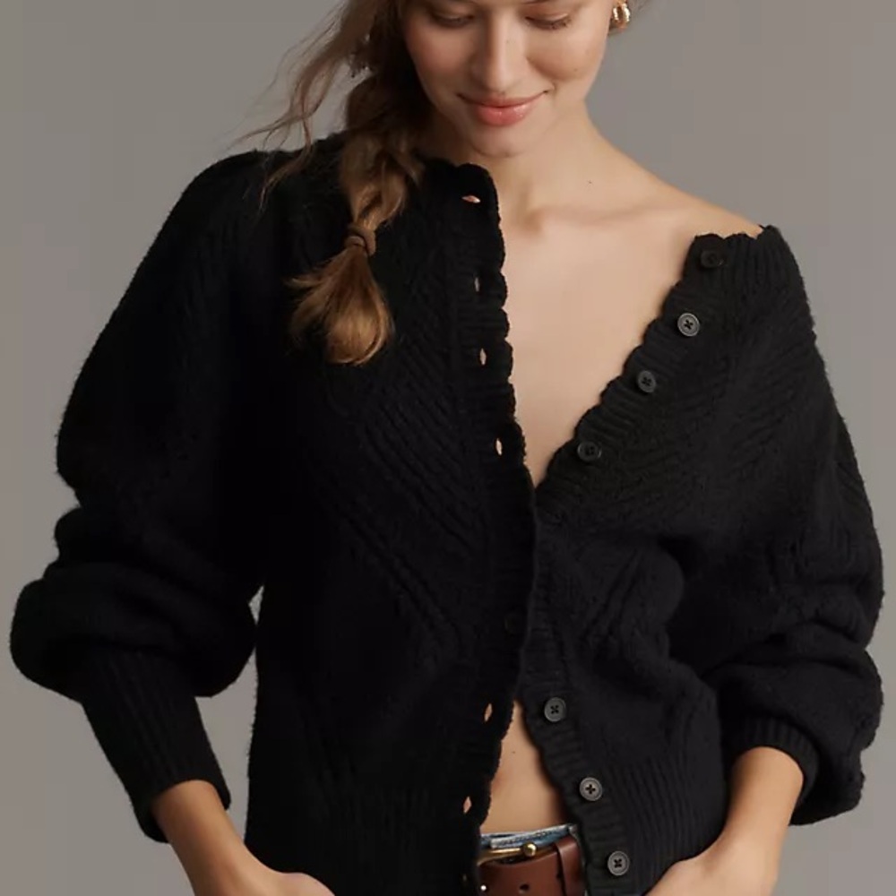 Anthropologie Pointelle Scalloped Cardigan